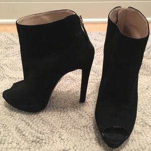 Prada suede platform peep toe booties